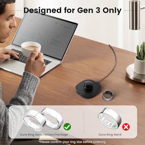 Oura Ring Gen 3 Fast Charging Dock with USB-C Cable – Effortless Power for Horizon/Heritage Models (Size 6) – Ultimate Compatibility and Speed for Wellness Monitoring