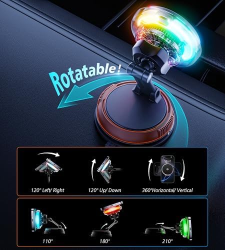 Ultimate Qi2 15 W Mag Safe Car Mount Charger with Cooling Fan – Enhanced Rapid Charging and 78+ lbs Suction Power for i Phone 12-16 – Stylish RGB Lighting and Optimal Device Protection for On-the-Go Convenience and Hands-Free Navigation