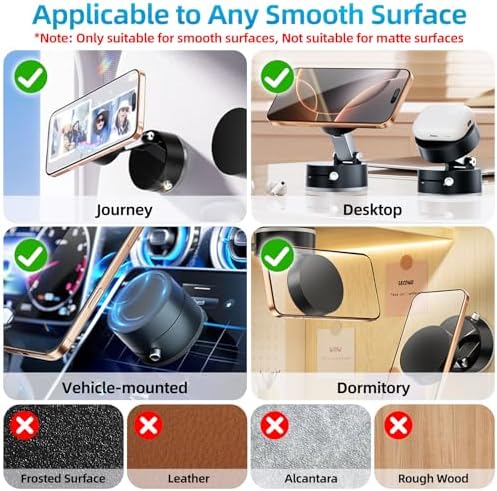 FONKEN Vacuum Suction Magnetic Phone Holder, Adjustable Vacuum Car Phone Holder Foldable Vacuum Magnetic Cell Phone Stand Suction Phone Mount for iPhone 16/15/14/13/12/Gym/Shower/Car/Mirror-White – Enhanced Compatibility and Speed