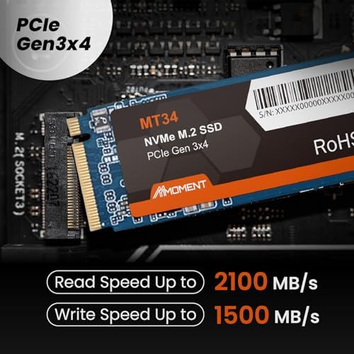 MMOMENT MT34 1 TB PCIe Gen3 NVMe M.2 2280 SSD – Supercharge Your Laptop and Desktop Performance with Blazing Fast 2000 MB/s Read Speeds for Gaming, Video Editing, and Efficient Data Management | Upgrade Your Storage Experience with Enhanced Compatibility and Reliability
