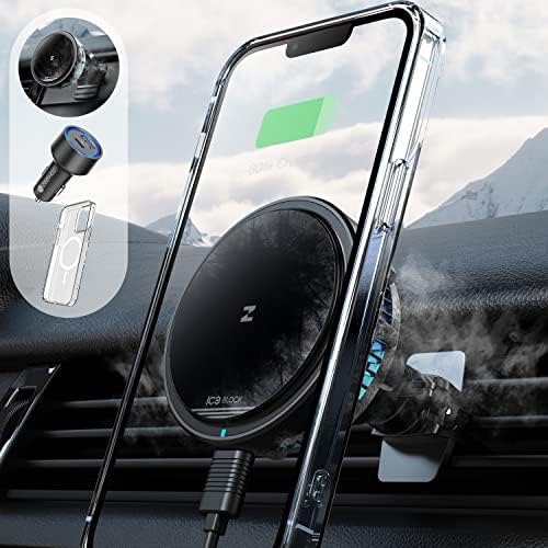 Revolutionary ICEBLOCK 15 W Magnetic Wireless Car Charger Mount for i Phone 13 Pro Max – Mag-Safe Compatible, Hands-Free Convenience, Rapid Charging, and Adjustable Viewing Angles for Ultimate Driving Experience
