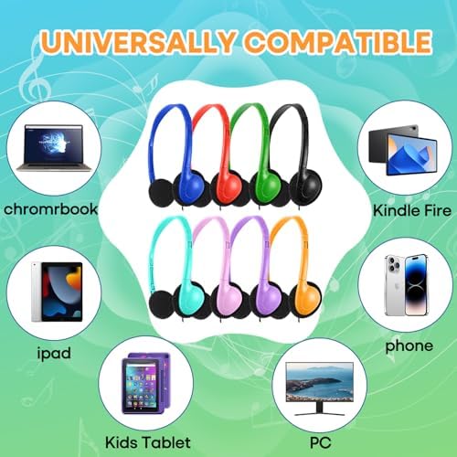Bulk 25 Pack Kids Wired Headphones – Durable Adjustable Earphones for Classroom Learning, Ideal for Students and Toddlers – Enhanced Compatibility with Tablets and Computers – Comfortable Fit for Extended Use in Group Settings