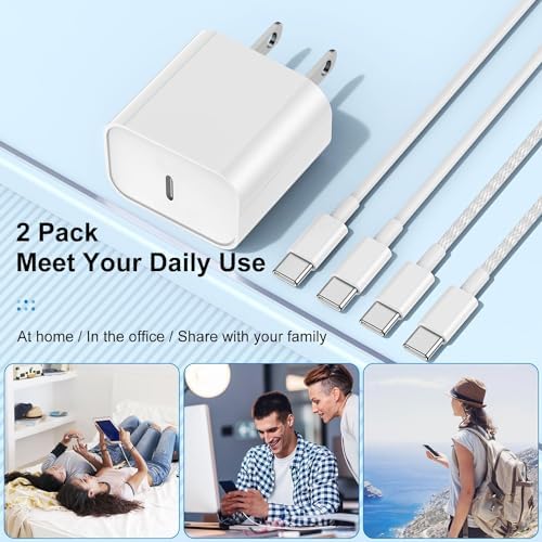 Elevate Your Charging Experience: 20 W USB-C Fast Charging Kit for i Phone 15 & 16 – 2 Pack Wall Adapter with 6 FT Cables – Stylish Pink Design for i Phone 16 Pro Max, 15 Pro Max & i Pad Pro – Enhanced Compatibility & Rapid Power Delivery