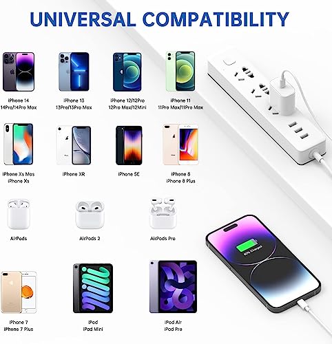 Enhanced Speed and Versatility: Dual-Pack Fast Charging i Phone Charger with 6 FT USB-C to Lightning Cable – Compatible with i Phone 14 Pro Max, 14 Plus, 13 Pro, 12 Mini, 11, XS, XR, X & i Pad – Efficient Power Delivery for Home and Travel