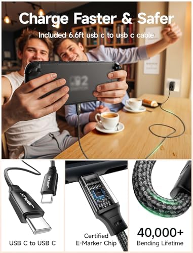 JSAUX 65 W USB C Fast Charger: High-Power Charging Adapter for Nintendo Switch 2, ROG Ally & Steam Deck – Includes 6.6 FT USB C Cable – Versatile EU & UK Travel Charger for Samsung Galaxy & Pixel Devices – Ultimate Fast Charging Solution for Gamers and Professionals