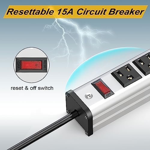 Maximize Workspace Efficiency with the 16 Outlet Heavy-Duty Power Strip – Metal Wall Mount Surge Protector, 10 FT Cord for Industrial Use – ETL Certified for Safety, Versatile Connectivity, and Robust Performance