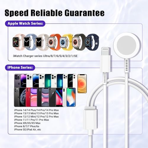 Revolutionary 2-in-1 Magnetic USB-C Charger for Apple Watch & i Phone – 3 ft Fast Charging Cable for Series Ultra/9/8/7/6/SE/SE2/5 & i Phone 14/13/12/11 Pro/Pro Max – Ultimate Convenience, Enhanced Compatibility, and Robust Durability for Modern Tech Users