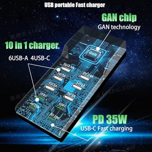 Maximize Your Charging Potential with the 10-Port USB Charger Block – 100 W Fast Charging Hub for i Phones, i Pads, Samsung Galaxy, and Android Devices – Sleek, Compact Design with Smart Power Distribution and Enhanced Safety Features for Multi-Device Families and Professionals