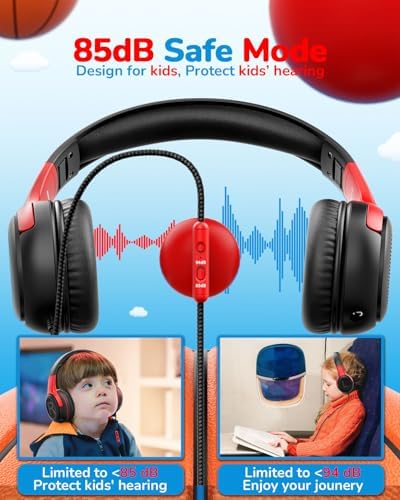 Premium Volume-Limiting Kids Wired Headphones with Microphone – Ultimate Hearing Protection at 85/94 d B – Foldable On-Ear Design for Effortless Travel – Perfect for Learning, Gaming, and Entertainment – Universal 3.5 mm Compatibility for All Devices