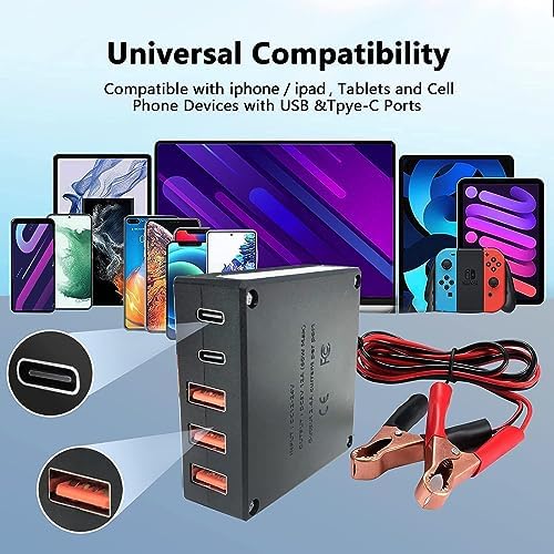 12 V 24 V USB USB-C DC Buck Charger Adapter with Battery Clip – 5 V 12 A 60 W Multi-Port Power Solution for Ultimate Device Compatibility and Fast Charging Efficiency