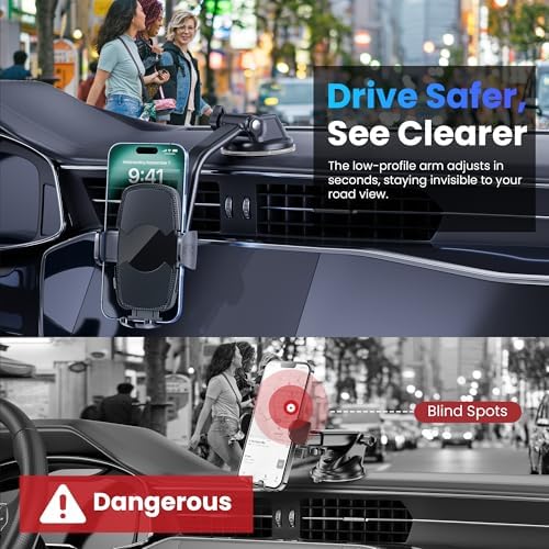 Universal Car Phone Holder with Super Suction Technology – Versatile Mount for Dashboard, Windshield, and Air Vent – Compatible with i Phone 16/15/14/13/12 Pro Max, Samsung & Android Smartphones – Hands-Free Convenience for Safe Navigation and Calls