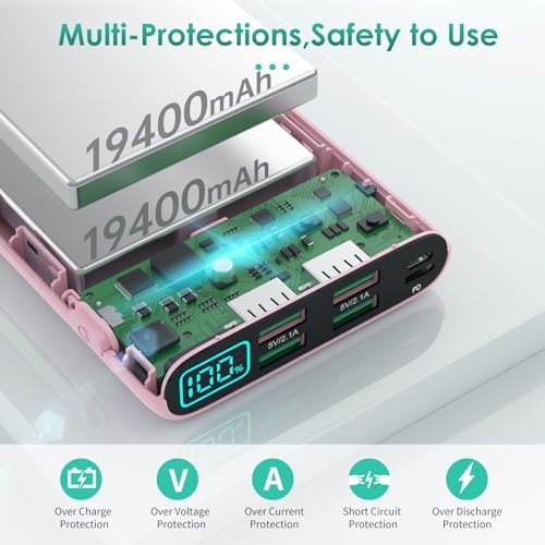 High-Capacity 38800 m Ah Portable Power Bank with LCD Display – Multi-Device Charger Featuring 5 USB Outputs and USB-C Connectivity for Fast Charging – Ideal for i Phone 16/15/14/13 Pro, Samsung Galaxy, Pixel, and Nexus – Ultimate On-the-Go Charging Solution in Blue