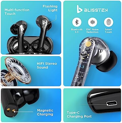 Premium Bluetooth Wireless Earbuds with Active Noise Cancelling and Touch Control – IPX6 Waterproof Earphones for Calls and Gaming, Featuring Wireless Charging Case and Cleaning Pen Tool, Ergonomic Design for Ultimate Comfort and Enhanced Device Compatibility in Sleek Black