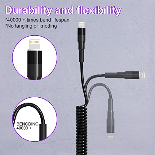 Retractable Coiled Lightning Cable for Apple Car Play – MFi Certified Fast Charging & Data Sync with LED Indicator – Compact i Phone Charger for Car Use – Tangle-Free Design for Ultimate Convenience and Enhanced Performance