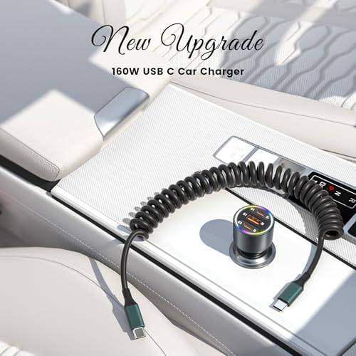 Experience Ultimate Road Power with the HUNDA 160 W USB C Car Charger – Triple Port Fast Charging for i Phone 15, Galaxy S24 & More – PD 100 W & 30 W High-Speed Charging, Compact Design for On-the-Go Convenience, Multi-Device Compatibility with Smart Safety Features for Overcharge Protection