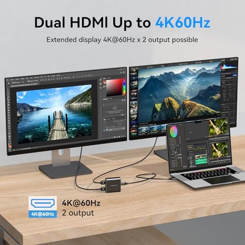 Unlock Your Full Potential with the USB C to Dual HDMI Adapter – Dual 4 K@60 Hz Extended Display for Mac Book Pro & Air – Effortless Plug-and-Play Setup for Gamers & Professionals – Experience Unmatched Productivity with Stunning Visuals and Seamless Multitasking