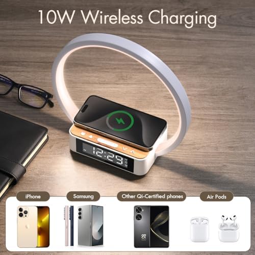 Revolutionize Your Sleep Routine with the SMARTERIOR 3-in-1 Wireless Charging Station: Multifunctional Bedside Lamp with Sunrise Alarm Clock and Touch Control, Ideal for Effortless Qi Charging of i Phone, Samsung, and Air Pods – Tailored Gift for Adults, Teens, and Heavy Sleepers