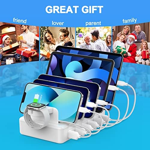 50 W Multi-Device Charging Station – High-Speed Six-Port USB Dock for Phones, Tablets, Kindles & Smartwatches – Fast Universal Charger for Home & Office Convenience – Declutter Your Charging Experience!
