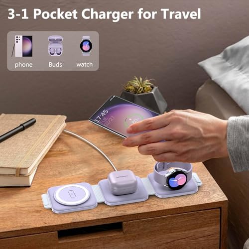 Ultimate Travel Charger for Samsung Devices – 3-in-1 Wireless Charging Station with Foldable Design for Fast Charging Galaxy S Series, Galaxy Watch & Galaxy Buds – Enhanced Portability and Intelligent Safety Features