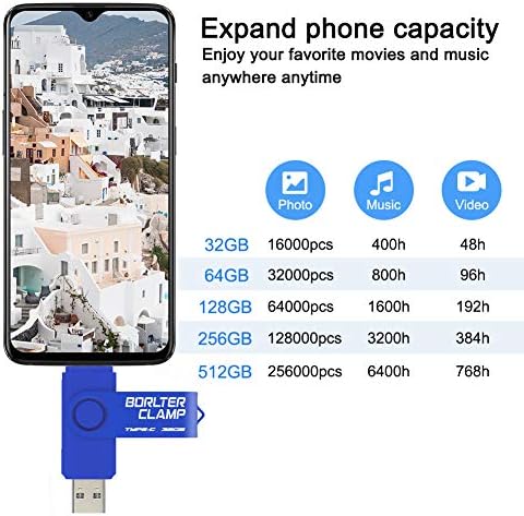 128 GB USB Type-C Flash Drive by Borlter Clamp – Dual Port Memory Stick for Fast Data Transfer with USB 3.0 Compatibility for Android Smartphones, Tablets, and Computers – Perfect for Samsung Galaxy S10/S9/Note 9, LG, and Huawei Devices – Reliable Storage Solution for Photos, Videos, and Documents