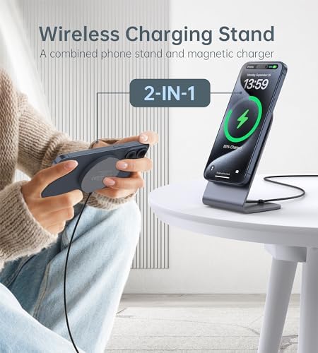 Elevate Your Charging Experience: Premium Magnetic Wireless Charger for i Phone 16/15/14/13/12 with 20 W USB-C Adapter – Fast, Elegant, and Versatile Charging Stand/PAD in Luxurious Gold – Enhanced Compatibility for Pro Max, Plus, Mini Models with 5 ft Cable for Ultimate Flexibility