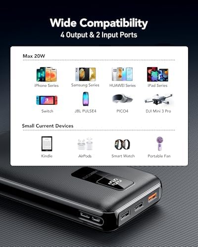 VEEKTOMX Compact 10000 m Ah Mini Power Bank – Ultra-Fast PD 22.5 W USB-C Charger for i Phone, Samsung, Google Pixel – Stylish Purple Travel Essential for On-the-Go Power and Versatile Device Compatibility