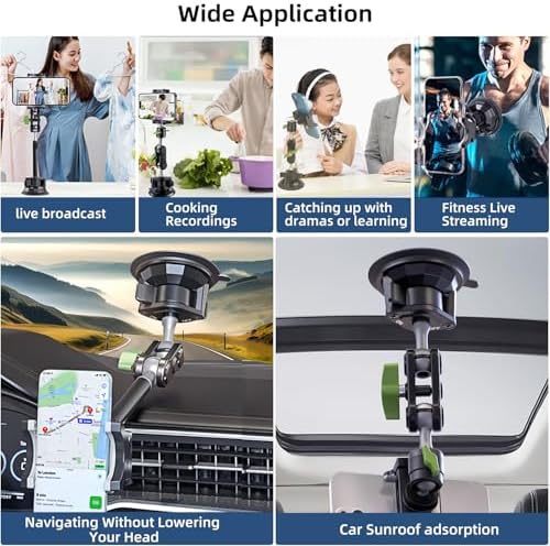 HEMMOTOP Heavy-Duty Suction Cup Car Phone Mount – 12-Inch Metal Holder with 360° Rotation for All Smartphones – Ultimate Windshield Accessory for Safe Navigation and Hands-Free Convenience in Cars and Trucks
