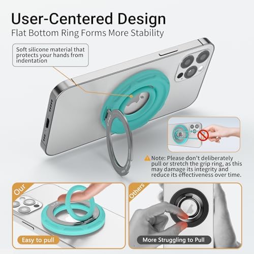 OPSO Magnetic Phone Ring Holder for Mag Safe – 360-Degree Rotating Silicone Finger Grip with Adjustable Kickstand Compatible with i Phone 16/15/14/13/12/Pro/Max & Samsung – Ultimate Hands-Free Essential for Enhanced Device Usability and Stylish Stability