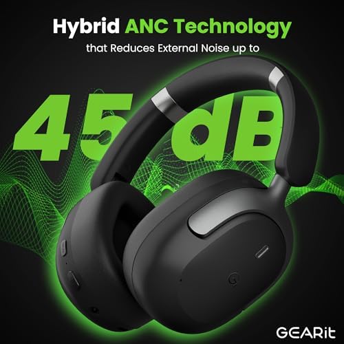Premium GEARit Over-Ear Bluetooth Headphones with Advanced 360 Spatial Audio – Exceptional Noise Cancelling Wireless Headset for i Phone & Android Users – Unmatched 45-Hour Playtime, Dual Device Connectivity, Lightweight Foldable Design & Integrated Microphone for Effortless Calls