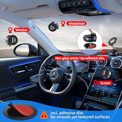 Magnetic Phone Mount 360° Rotatable Suction Holder, MagSafe Compatible for iPhone & Android Devices. Suited for Applications in Car, Kitchens, Mirrors, Gyms, and Other Smooth Surfaces (Black) – Enhanced Compatibility and Speed