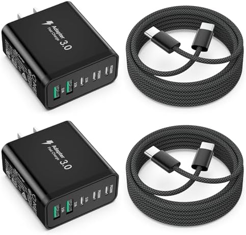 Versatile 5-Port USB C Wall Charger Block with 50 W Fast Charging Power Delivery – Besgoods Dual USB C and A Charger with Durable 6 ft Braided Cable for i Phone 16 Pro Max, i Pads, Galaxy Smartphones, and More – Ultimate Travel Companion for Enhanced Device Compatibility and Efficiency