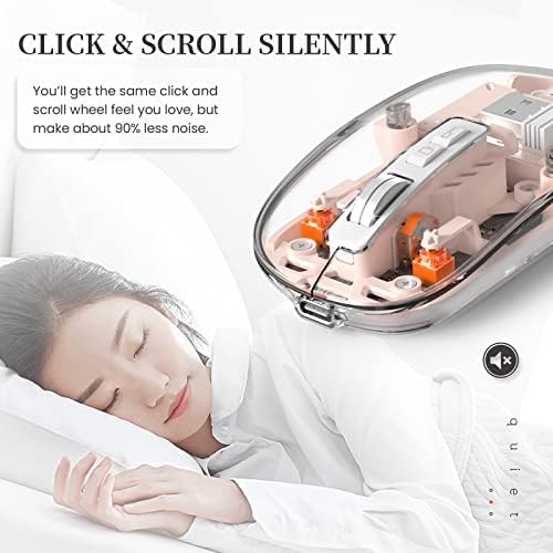 Sleek A.JAZZ Wireless Bluetooth 5.1 & 2.4 G Mini Mouse – Lightweight, Rechargeable, and Silent for Ultimate Focus in Office, PC, Mac, and i Pad Use – Stylish Transparent Design with Nano USB-C Receiver for Enhanced Compatibility and Performance