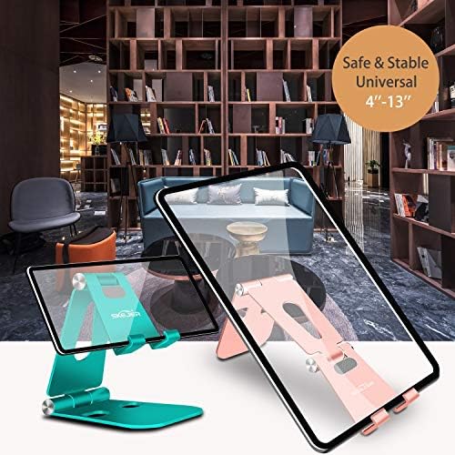Fully Foldable Cell Phone Stand Holder for Desk Adjustable iPhone Stand Aluminum Compatible with 4″-10″ Phone/Kindle/Tablet/iPad/iPhone – Rose Gold + Spearmint Green – Enhanced Compatibility and Speed