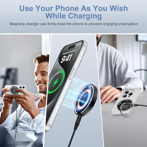 Samsung Magnetic Wireless Charger Pad – 15 W Fast Charging Stand for Galaxy S25/S24/S23/S22/S21/S20 and i Phone 16 Pro Max/15/14/13/12 – 2 Pack with USB-C Cables – Enhanced Magnetic Suction & Wide Device Compatibility for Quick and Safe Charging Experience – Ideal for Home, Office, and Travel Use – Perfect Gift for Tech Enthusiasts