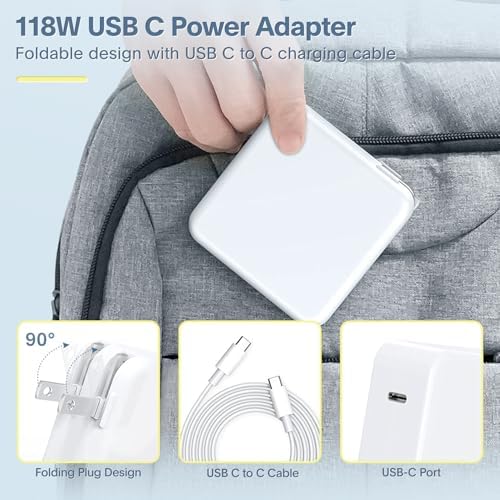Ultra-Fast 118 W USB-C Power Adapter for Mac Book Pro & Air – Charge Your M1, M2, M3, M4 Devices in Record Time with 6.6 ft Cable – Smart IC Technology for Optimal Safety and Efficiency – Compact, Lightweight Design for Home and Travel Use – Compatible with i Pad Pro & All USB-C Devices – Experience Industry-Leading Charging Performance and Save Hours on Your Charging Time