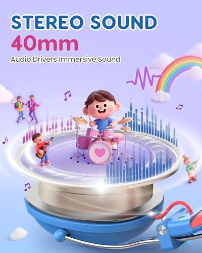 Safeguard Your Child’s Hearing with Durable Wired Headphones Featuring Volume Limiting Technology – Comfortable On-Ear Fit for Extended Use in School, Travel, and Entertainment – Enhanced Stereo Sound with 3.5 mm Compatibility – Available in Eye-Catching Blue and Red for Boys and Girls