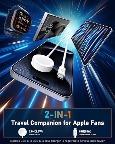 Ultimate 2-in-1 USB-C Charging Station for Apple Watch and i Phone – 6 FT Fast Charging Cable with 20 W Power Adapter – Perfectly Designed for Apple Watch Series Ultra/SE/10/9/8/7/6/5/4/3/2 and i Phone 16/15 – Enhanced Compatibility, Rapid Charge Efficiency, and Compact Design for Effortless Portability and Organization