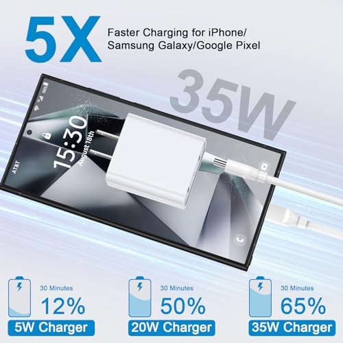 Revolutionize Your Charging Experience with the 35 W Dual Port USB-C Power Adapter – Ultra-Fast Charging for Samsung Galaxy S Series and Google Pixel Devices – Comes with 6 FT Durable USB-C Cable for Enhanced Connectivity – Perfect for Active Lifestyles with Compact Portability – Charge Two Devices at Once with 35 W Total Output for Quick Power Restorations – Essential Accessory for Tech Savvy Users Demanding Efficiency and Reliability – Crafted from Premium Materials for Long-Lasting Durability – Upgrade Your Power Solutions with This Versatile Fast Charger Designed for Maximum Compatibility and Rapid Performance.