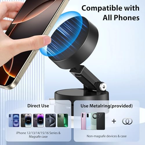 CreaDream Vacuum Magnetic Suction Car Phone Holder, 2025 Upgraded Foldable Suction Cup Phone Mount Stand with 360° Rotation, Car Accessories for All Smartphones, for Shower/Car/Mirror/Smooth Surface – Enhanced Compatibility and Speed