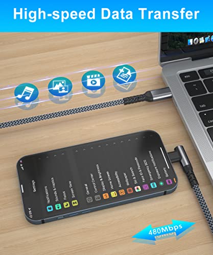 Basesailor 10 FT Right Angle i Phone Charger Cable – 90-Degree USB-C to Lightning Cord with USB A Adapter for Fast Charging – Perfect Compatibility with i Phone 14, 13 Pro Max, 12, 11, XS, XR, X, 8, 7, 6 Plus, 5 SE & i Pad 8, 9 – Enhanced Durability for Seamless Multitasking & Convenient Use