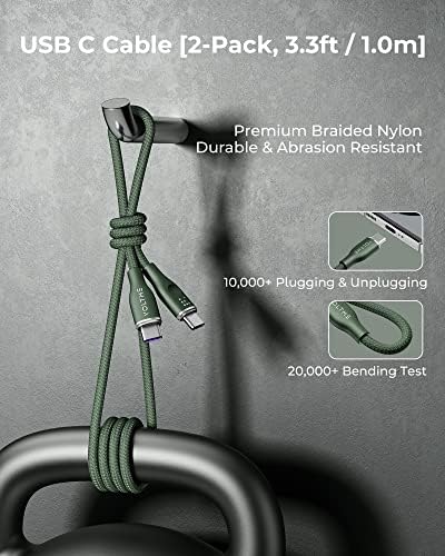 VOLTME 3.3 ft USB C Cable 2-Pack – Premium Nylon Braided Type C Charger for Fast Charging & High-Speed Data Transfer – Compatible with Mac Book Pro 2020, i Pad Pro 2021, Galaxy S22, Pixel, Switch & More – Durable, Universal Charging Solution in Grey for Enhanced Performance and Longevity