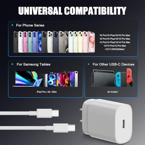 Essri 25 W Fast Charging Power Pack – Ultimate USB-C Wall Adapter Set with 6 ft & 10 ft Cables for i Phone 16/15, i Pad Pro/Mini Compatibility – Ideal Travel & Home Charging Solution for Busy Lifestyles