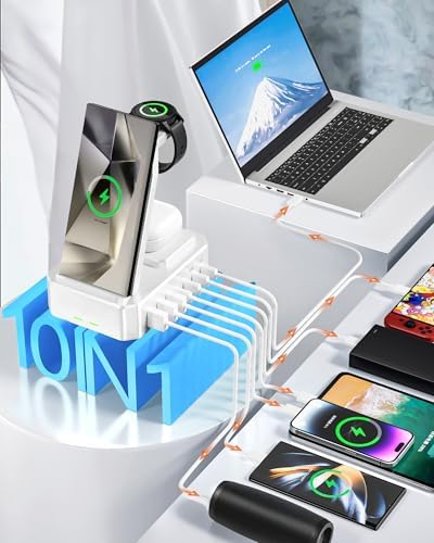 Ultimate 10-in-1 Wireless Charging Station for Samsung Devices – 300 W Power Hub with 65 W USB C Fast Charging for S25 Ultra/S24/S23/S22/Note 20, Galaxy Watch Ultra 7/6/5 & Galaxy Buds – Multi-Device Convenience and Rapid Power Delivery, Ideal for Home & Office Use