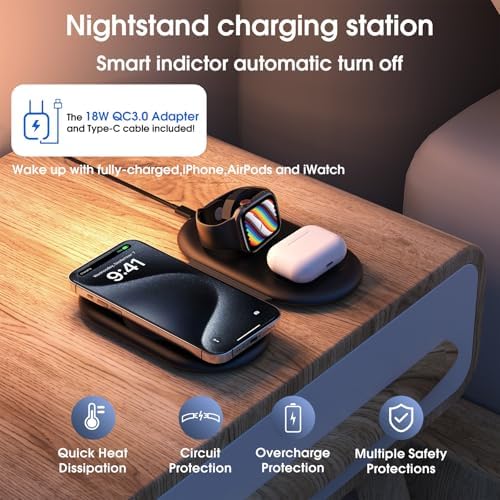Revolutionary 3 in 1 Foldable Wireless Charger for Apple Devices – Portable Magnetic Charging Station for i Phone 12/13/14/15/16, Apple Watch Series 2-9/Ultra, and Air Pods Pro – Ultimate Travel Convenience with Fast Charging and Built-In Safety Features – Perfect for Home and On-the-Go Usage
