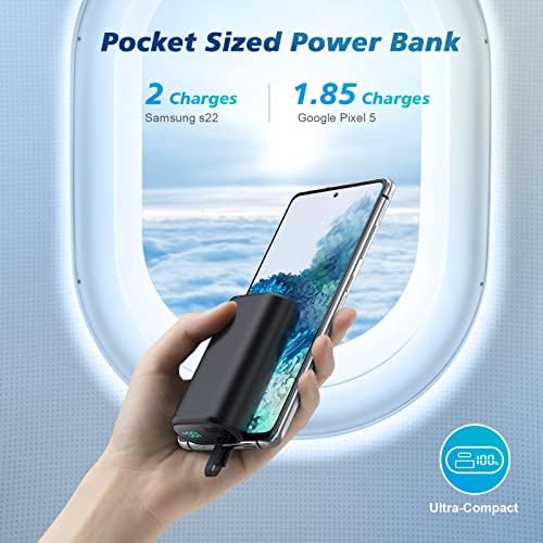 Compact 10800 m Ah Portable Charger with Built-in USB-C Cable – Fast PD 3 A Power Bank for Samsung Galaxy S22/S21, Note, Moto, and LG – LCD Display for Real-Time Battery Monitoring – Ultimate Solution for Mobile Charging Needs
