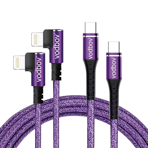 Elevate Your Charging Experience with 90-Degree USB-C to Lightning Cables – 2 Pack in Striking Cosmos Purple, Featuring Extra Long 10 ft & 6 ft Lengths for Fast Charging i Phone Compatibility, MFi Certified for Ultimate Reliability and Comfort in Tight Spaces