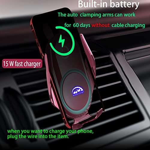 Chic Red Demon Wireless Car Charger Mount with Auto Clamping and Built-in Battery – Fast Charging for i Phone 14/13/12/11/X/SE & Samsung S22/S21/S20/Note Series – Stylish Dashboard and Vent Holder for Effortless Navigation and Convenience