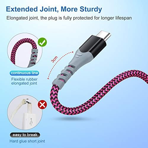 10 ft USB Type C Charger Cable 6 Pack – Durable Braided Fast Charging Cords for Samsung Galaxy S24, S23, S22, S21, S20, S10, S9, A Series & LG Devices – Tangle-Free, High-Speed Data Transfer for Home, Office, and Travel