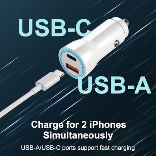 MFi Certified Apple i Phone 16 & 15 Car Charger – 43 W USB-C Fast Charging Adapter with 3.3 FT Cable for Pro, Max & Plus Models – Dual Port PD & QC 3.0 Technology for Ultimate Charging Efficiency on the Go