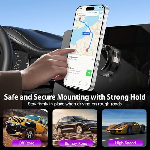 DUEDUE Vacuum Magnetic Suction Cup Phone Mount, 360° Adjustable Magnetic Phone Holder, Pocket Size Foldable Portable Cell Phone Holders for Your Car for All Smartphones & All Car Models Black – Enhanced Compatibility and Speed